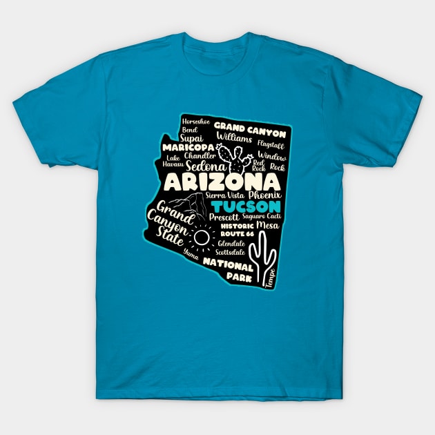 Tucson Arizona map  Arizona tourism Tucson AZ T-Shirt by BoogieCreates